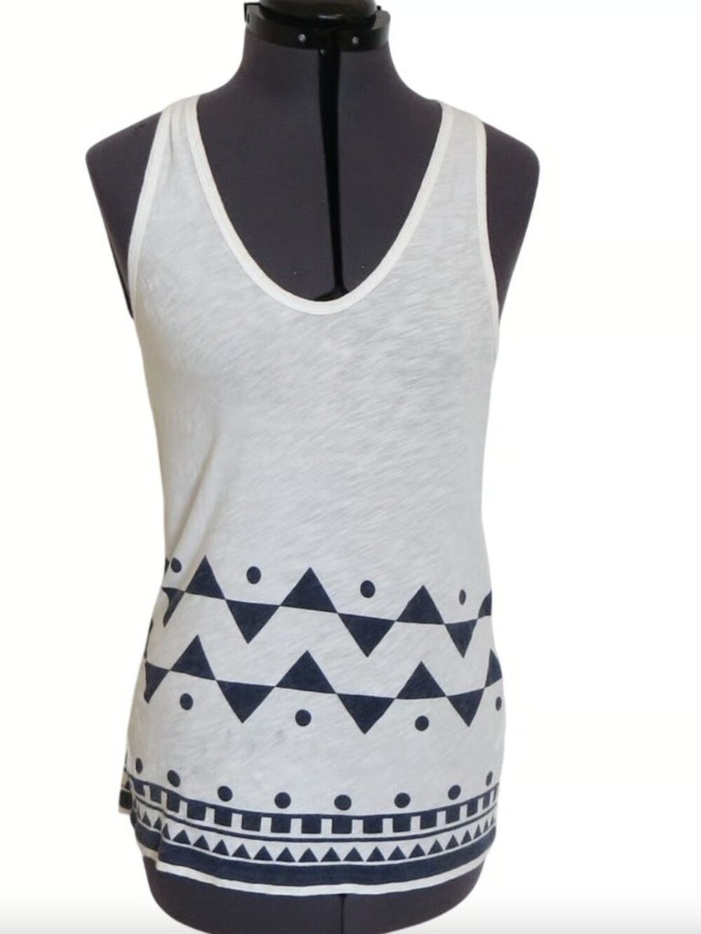 J. Crew 100% Cotton Navy White Geometric Print Border Racerback Tank • Sz S 🔴